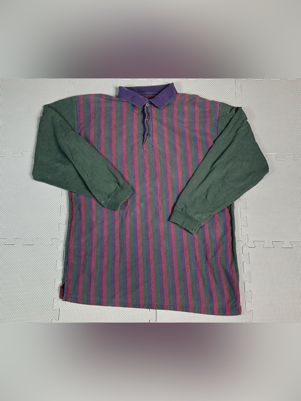Vtg ME Sport Striped Polo Shirt Long Sleeve Men’s M Green Purple Red